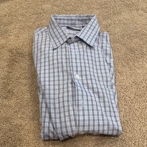 Burberry Men's Gray Plaid Button Down Shirt